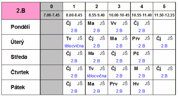 rozvrh hodin v malé podobě