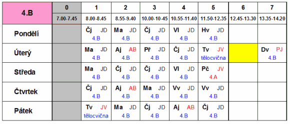 rozvrh hodin v malé podobě