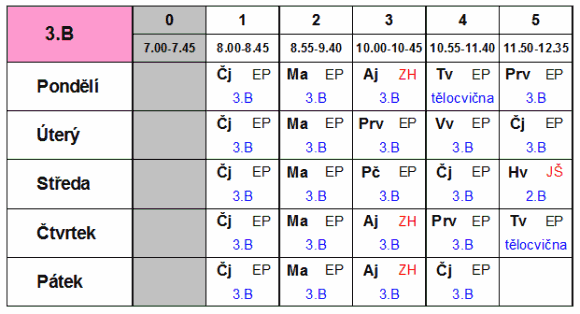 rozvrh hodin v malé podobě