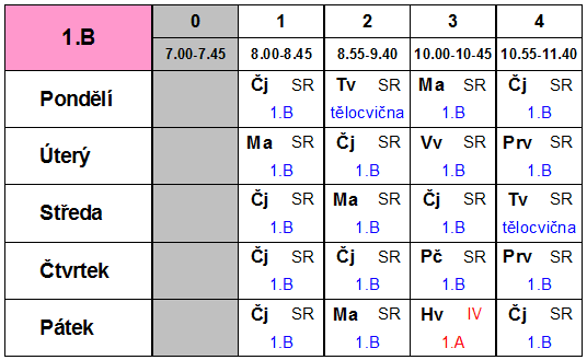 rozvrh hodin v malé podobě